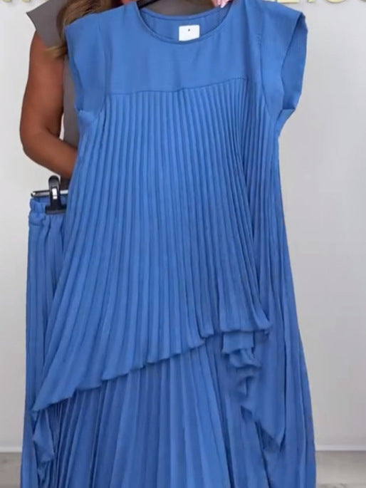 Nelia - Casual Set with Short Sleeve Midi Top and Elastic Waist Pants