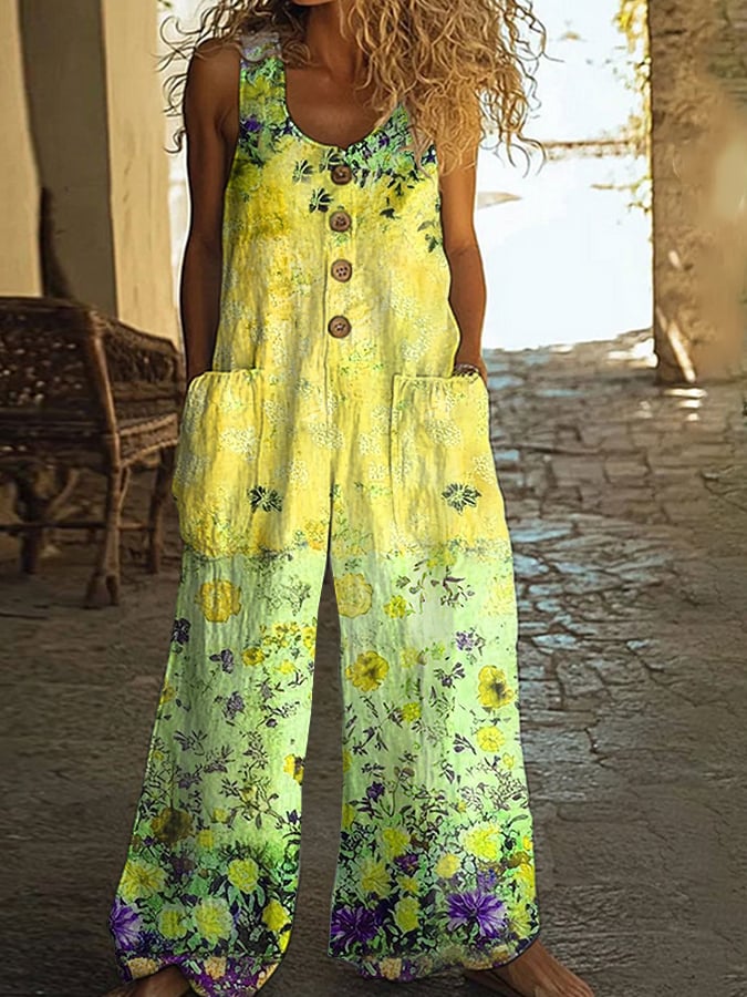 Lunelle - Women's Vintage Floral Patchwork Jumpsuit