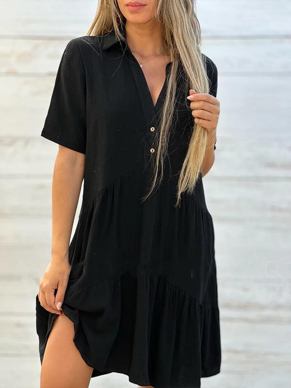 Vionelle - Women's Casual, Plain, Short Sleeve Cotton and Linen Dress