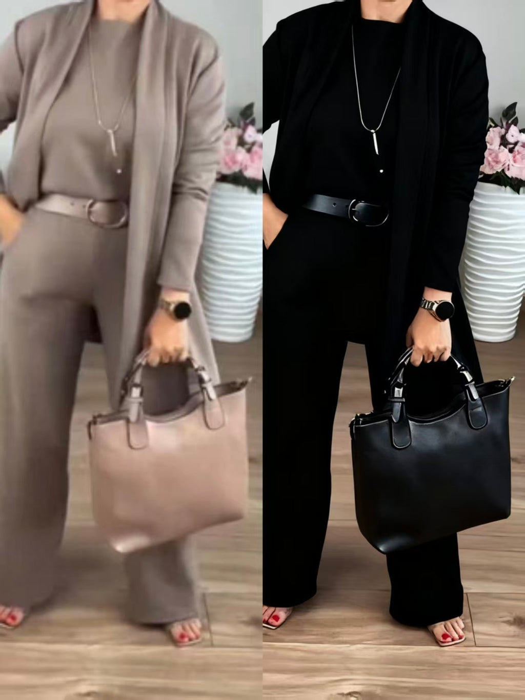 Erisandra™ - Elegant 3-piece set with long cardigan, top and pants