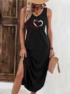 Dionara - Casual Sleeveless V-Neck Heart Print Summer Dress