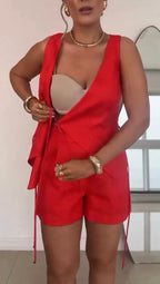 Nolene - Chic Cordinato Set with Wrap Top and Shorts