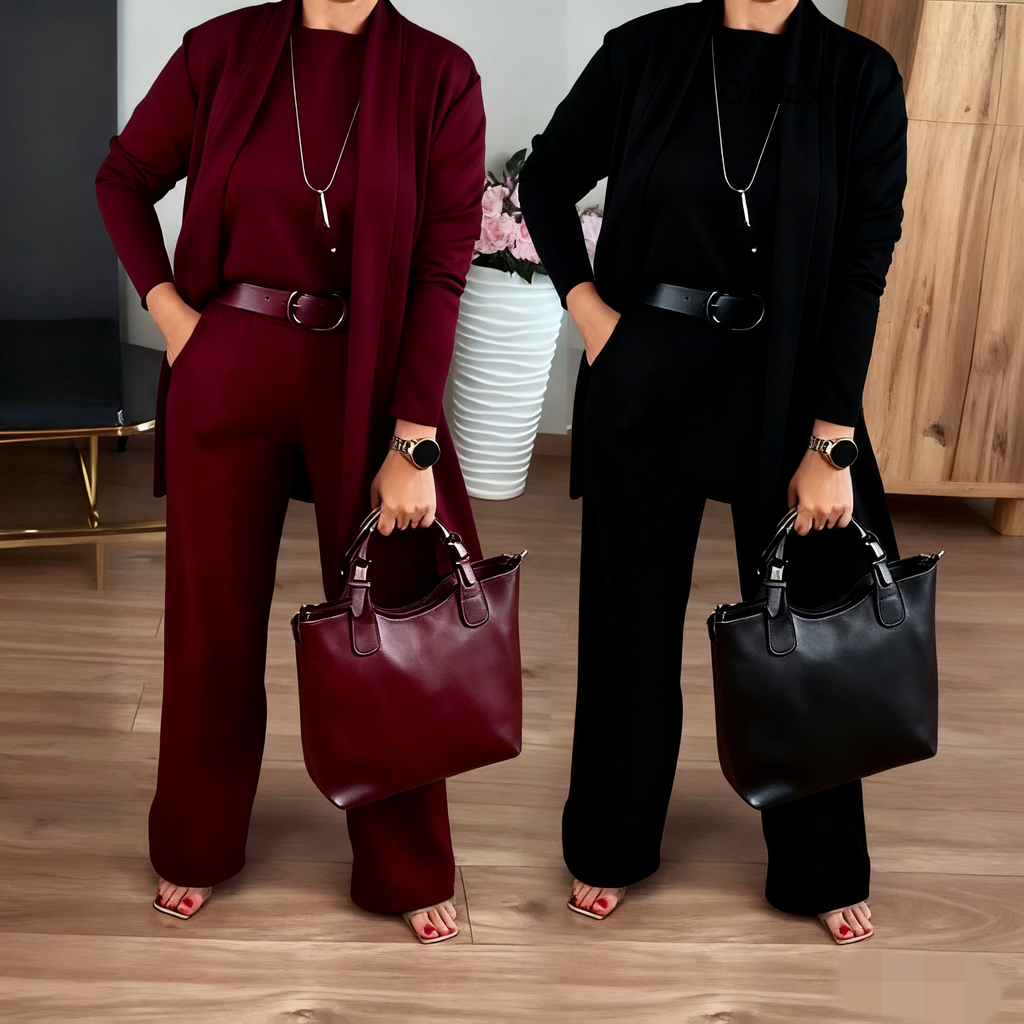 Erisandra™ - Elegant 3-piece set with long cardigan, top and pants