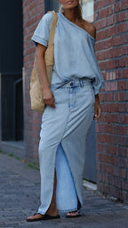 Mireya - Women's Casual Tencel Denim Set with Round Neckline