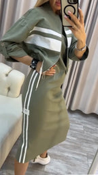 Pravella - Casual-chic women's set with round-neck midi dress and zip-up jacket