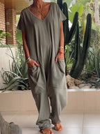 Zaria - Elegant V-Neck Jumpsuit: A Simple, Sophisticated and Versatile Style