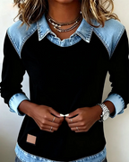 Norvella - Elegant Long Sleeve Blouse with Lapel Collar