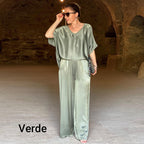 Laurie - Plus Size Elegant Shiny Two Piece Set with V Neck