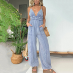 Anja - Women's V-Neck Denim Overalls