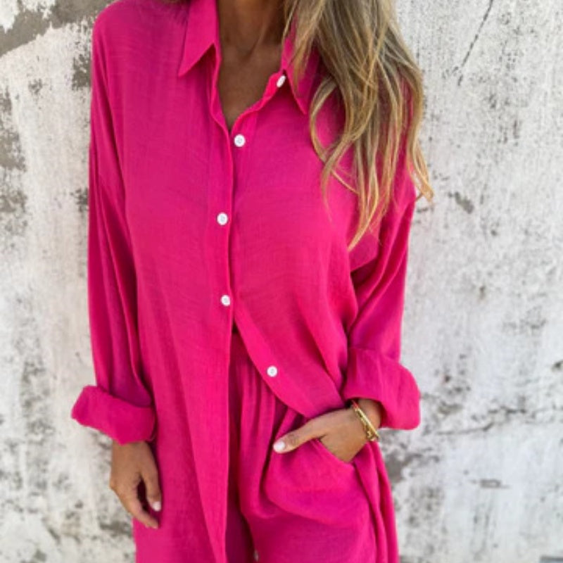 Alora - Women's Long Sleeve Shirt and Shorts Set