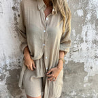 Alora - Women's Long Sleeve Shirt and Shorts Set