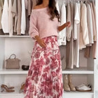 Janna - Round Neck Top and Printed Belted Skirt Set
