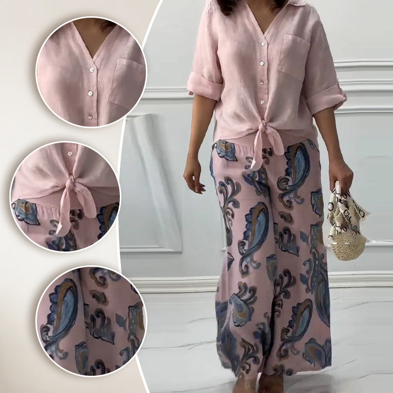 Penelope - Two-Piece Cardigan and High-Waisted Pants Set