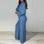 Sorina - Casual Long Sleeve Top and Wide Leg Pants Set